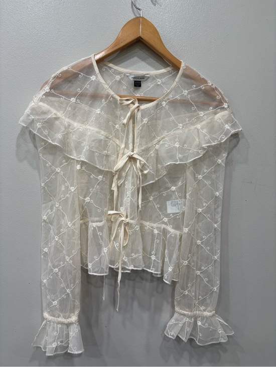 American Eagle Outfitters Tops - American Eagle Sheer Mesh Front Tie Ruffle Trim Top Women’s Size XS
